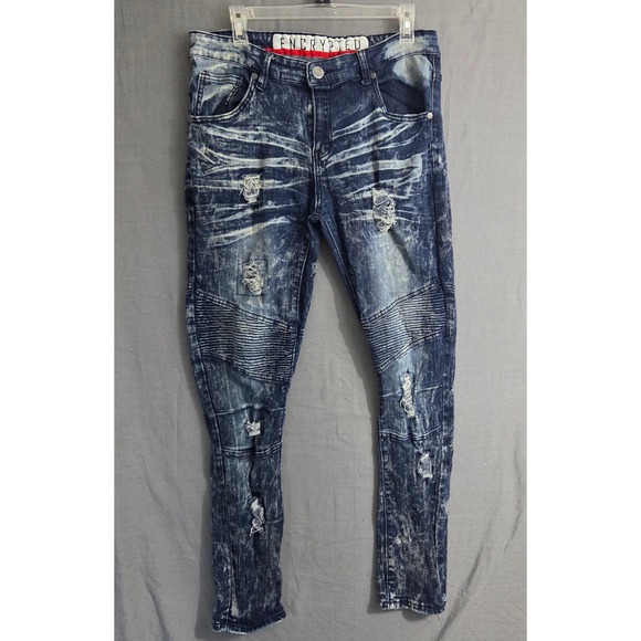 Encrypted Supply Company Other - Encrypted Supply Co Mens Acid Wash Biker Jeans Distressed Moto Denim Blue 34x30